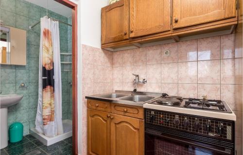 cocina con fregadero y fogones en Gorgeous Apartment In Stinica With House Sea View, en Stinica