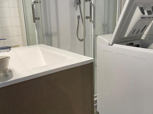 łazienka z umywalką i prysznicem w obiekcie Charmant appartement climatisé Proche des Thermes - FR-1-503-166 w mieście Balaruc-les-Bains