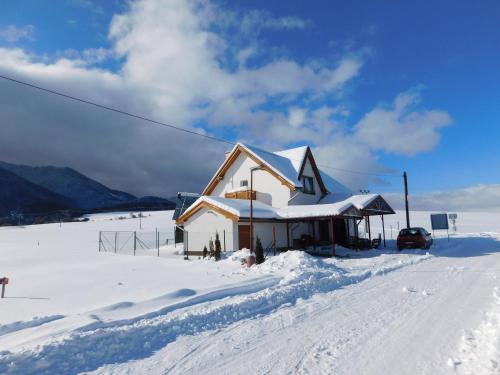 a house covered in snow on a snow covered slope at Apartmany Tania in Závažná Poruba