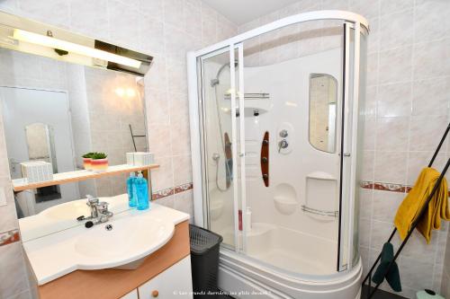 een badkamer met een douche en een wastafel bij A La Plage et Au Soleil de St Palais sur Mer in Saint-Palais-sur-Mer