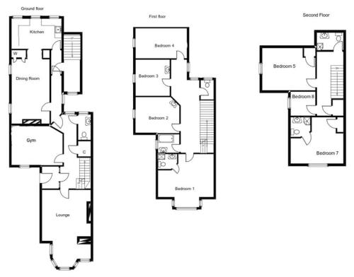 a floor plan of a house at Huge 7 bed hse for large groups close by the beach in Bude