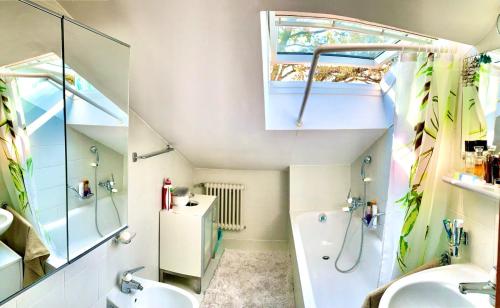 a bathroom with a sink and a shower and a toilet at Zorab&b in Breganzona