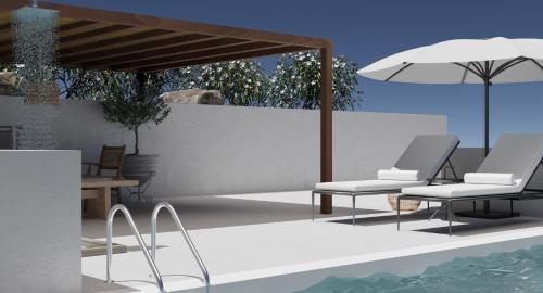 a rendering of a patio with chairs and an umbrella at Villa Katerina in Punta
