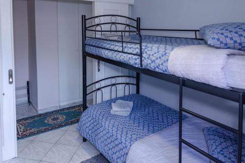 a room with three bunk beds in a room at Dimitri's Mountain House in Karpenisi