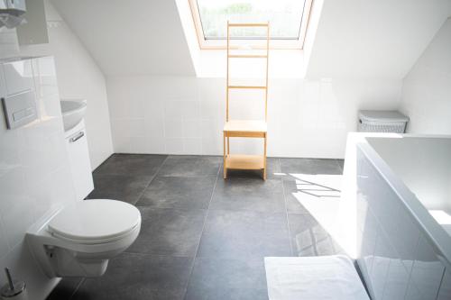 uma casa de banho com um WC e uma clarabóia em Stacja Miśków 