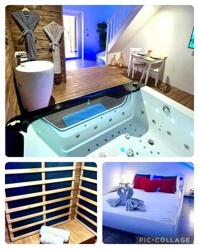 a collage of pictures of a jacuzzi in a room at Lovely in Neuf-Mesnil