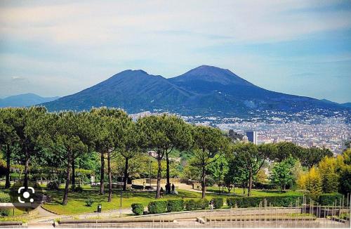 un parque con árboles y una montaña al fondo en G&G Capodimonte en Nápoles