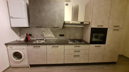 トリノにあるAppartamento Magenta 5のキッチン(シンク、洗濯機付)