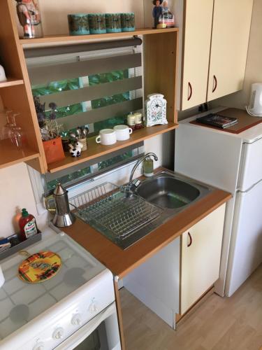 a small kitchen with a sink and a stove at Mobile home avec parking in Chorges