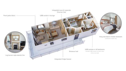 a rendering of a floor plan with descriptions of rooms at Holkham Lodge in Wells next the Sea