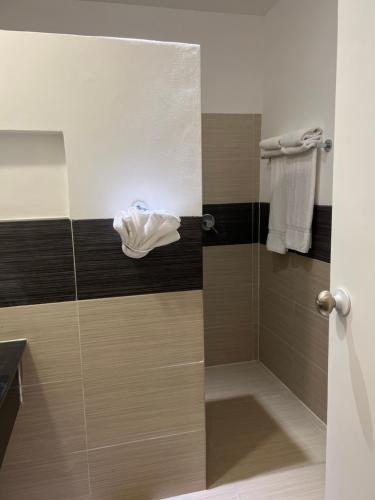 a shower with a glass door in a bathroom at Vista Mare Samana Amazing Views!! in Santa Bárbara de Samaná