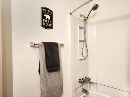 bagno con doccia e asciugamano di The Davis Ridge a Davis