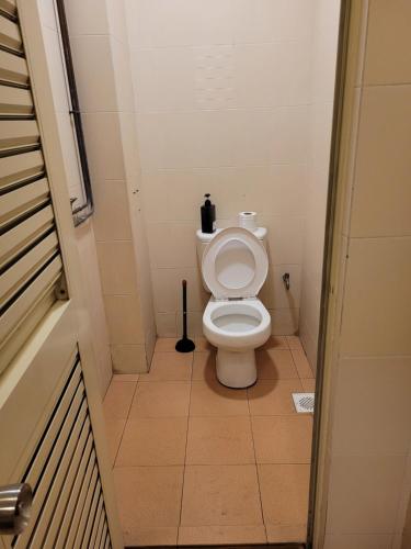 ein kleines Bad mit WC in einer Kabine in der Unterkunft Wink at Upper Cross Street in Singapur
