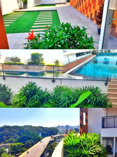 a collage of two pictures of a building at Gangothri in Trivandrum