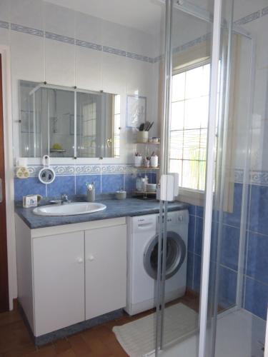 ein Badezimmer mit einem Waschbecken und einer Waschmaschine in der Unterkunft TY Lavarion in Le Bono