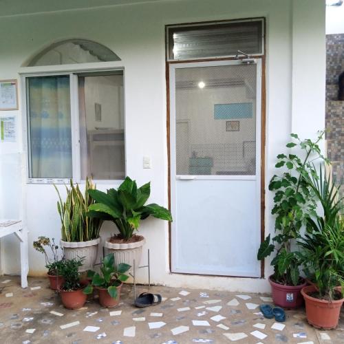 a front door of a house with potted plants at Lucky777 Homestay in Mambajao