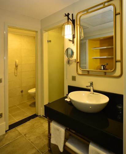 a bathroom with a sink and a mirror at Seaden Valentine Resort & Spa Ultra All Inclusive in Side