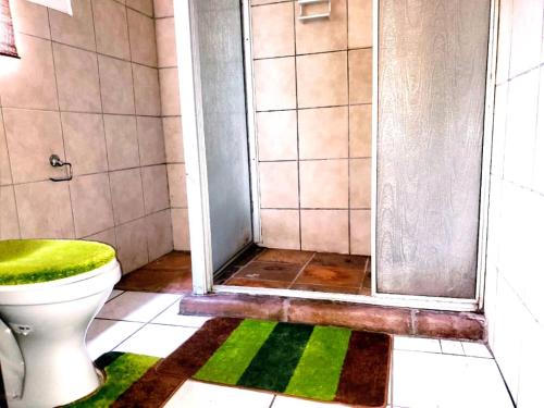 a bathroom with a toilet and a shower at PRIME GUEST HOUSE in Boksburg