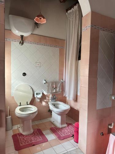 a bathroom with a toilet and a sink at La casa nel Castello in Canneto