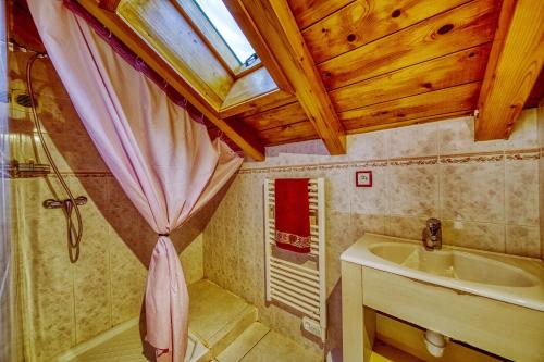 y baño con ducha y lavamanos. en Chalet l'Hermine en La Toussuire