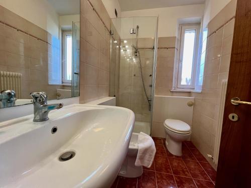 a bathroom with a sink and a toilet at Gusela - Piccolo gioiello vicino al centro in Visome