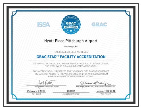 Certificato, attestato, insegna o altro documento esposto da Hyatt Place Pittsburgh Airport - Robinson Mall