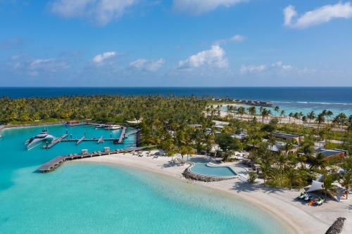 an aerial view of the resort and the beach at The Ritz-Carlton Maldives, Fari Islands in North Male Atoll