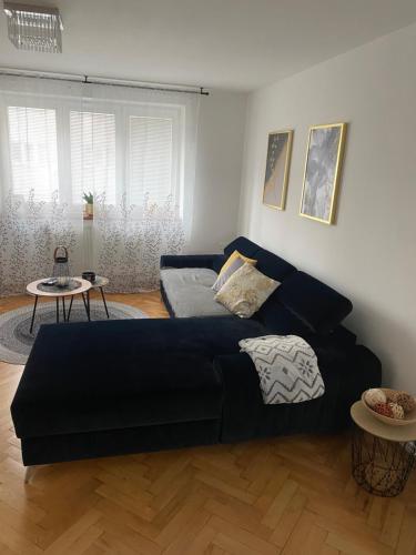 sala de estar con cama y sofá en Apartmán Višňovka, en Pardubice