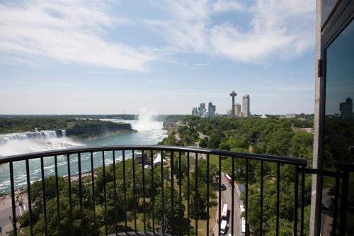 a view of the niagara river from the balcony of a building at Sheraton Fallsview Hotel in Niagara Falls