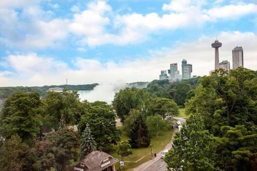 a view of a park with a city in the background at Sheraton Fallsview Hotel in Niagara Falls