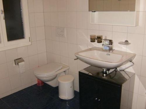 a bathroom with a sink and a toilet at Ferien im grünen rechts in Haldi bei Schattdorf