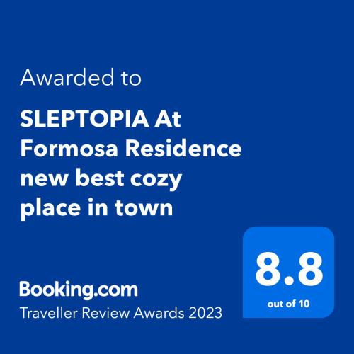 Сертификат, награда, вывеска или другой документ, выставленный в SLEPTOPIA at Formosa - Lvl27 Budget Unit City and Seaview in Nagoya Jodoh