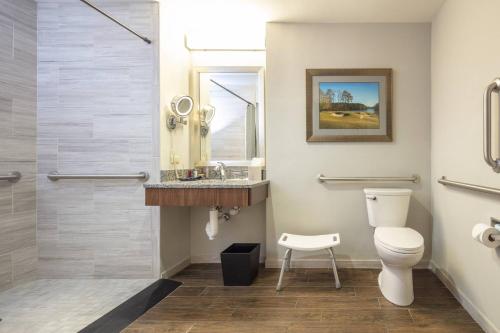 a bathroom with a toilet and a shower at Auburn Marriott Opelika Resort & Spa at Grand National in Opelika