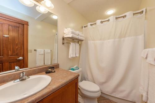La salle de bains est pourvue d'un lavabo, de toilettes et d'une douche. dans l'établissement A308 Studio & Loft Standard View, à Oakland