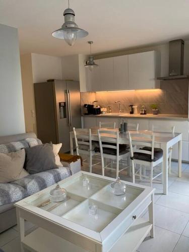 un salon avec un canapé et une table dans l'établissement Appartement moderne et spacieux proche Paris, à Alfortville