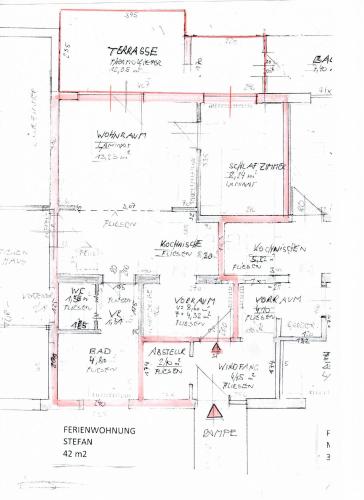 a drawing of a floor plan of a house at Ferienwohnungen Fritze Bürger in Schiefling am See