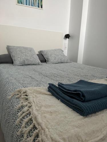 1 dormitorio con 1 cama con manta y almohadas en La Sala by Casa de Rosita AT-BA-00215, en Fuente del Maestre