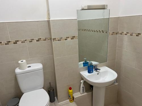 bagno con servizi igienici e lavandino di 2 bedroom city centre apartment 35 Victoria street a Liverpool