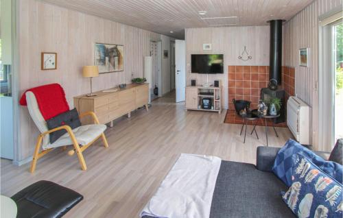 a living room with a couch and a tv at 2 Bedroom Beautiful Home In Samsø in Onsbjerg