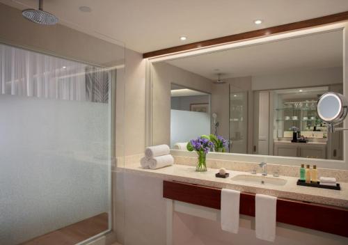 a bathroom with a sink and a mirror at St Martin Beach Resort & Spa in Anse Marcel 