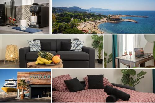 a collage of pictures of a living room with a couch at Sweet Aloha - Le Mourillon -Host in Toulon