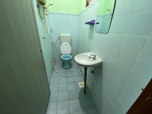 a small bathroom with a toilet and a sink at PANGKOR PURNAMA CHALET in Pangkor