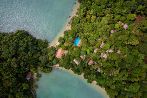 an aerial view of a beach and a body of water at Railay Great View Resort in Railay Beach