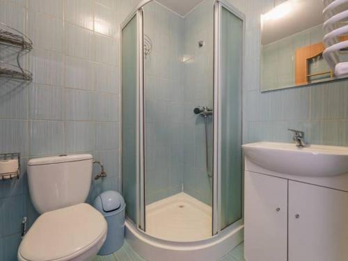 Un baño con ducha, inodoro y lavabo. en Bobcikowa Chata, en Szczawnica