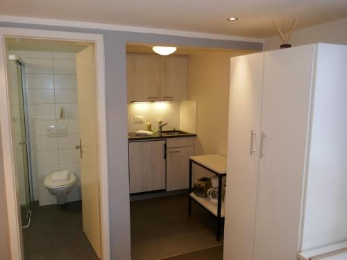 a small bathroom with a toilet and a sink at Apartment Schwendihus by Interhome in Grindelwald