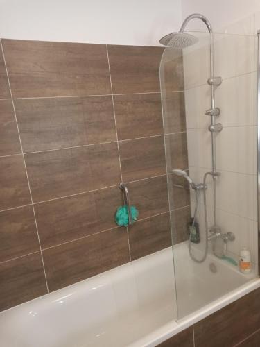 ein Bad mit einer Dusche und einer Badewanne in der Unterkunft Severan New Appartement 2 in Martin