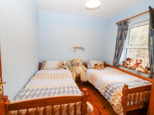 two twin beds in a room with stuffed animals at Raheen in Castletownshend
