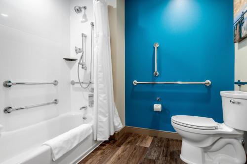 a bathroom with a white toilet and a blue wall at Cambria Hotel Mount Pleasant - Charleston in Charleston