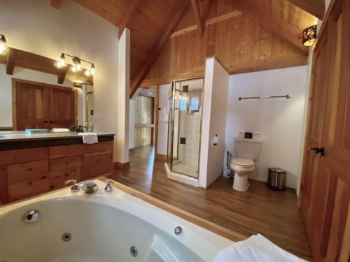 a large bathroom with a tub and a toilet at Brown Bear Chalet in Whitefish