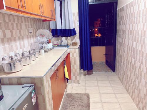 una cucina con un lavello e un piano di lavoro di Lux Suites Polytech Court Apartments a Embakasi